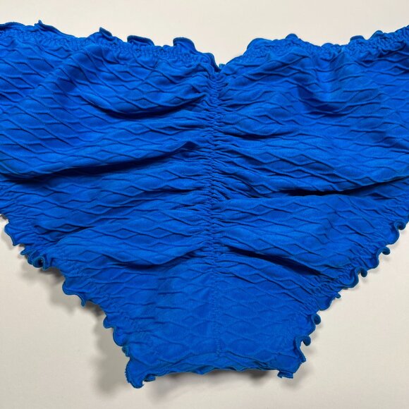 Victoria Secret Medium M Bikini Bottom Ruffle Cheeky Ruched Back Textured Blue - Picture 3 of 5